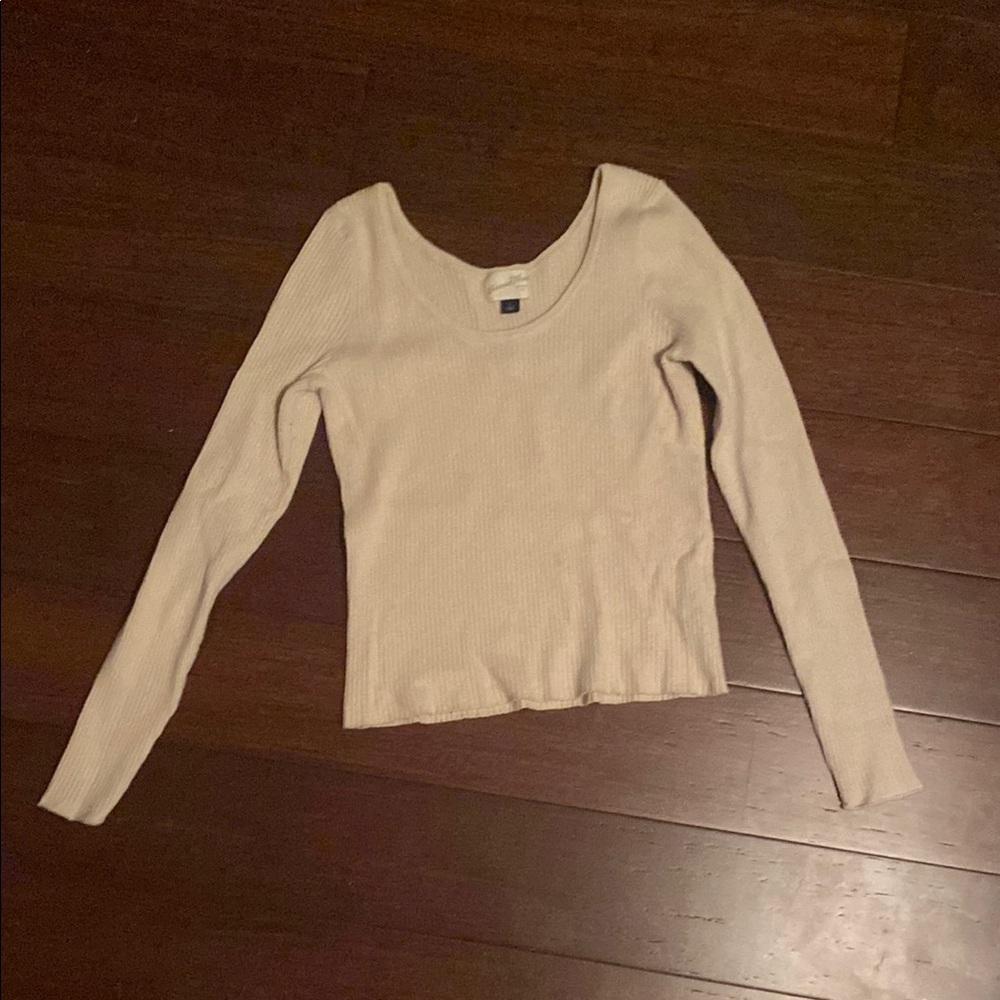 Cream Long Sleeve Ribbed Top